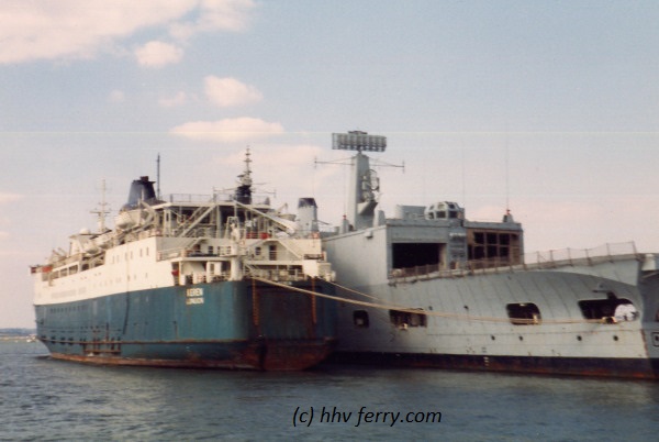 HMS Keren laid up in Portsmouth harbour in September 1985